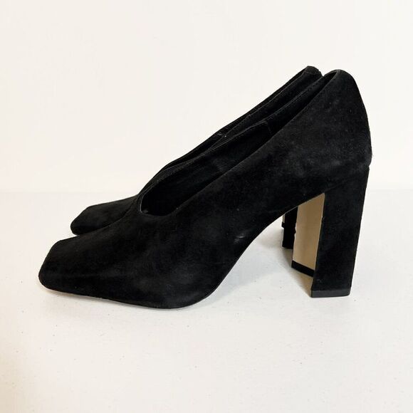 Jeffrey Campbell Black Suede High Vamp Square Toe Block Heel Pumps - Picture 4 of 7